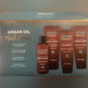 ARGAN MAGIC ARGAN OIL Travel Shampoo, Conditioner, Body Wash & Lotion NIB
